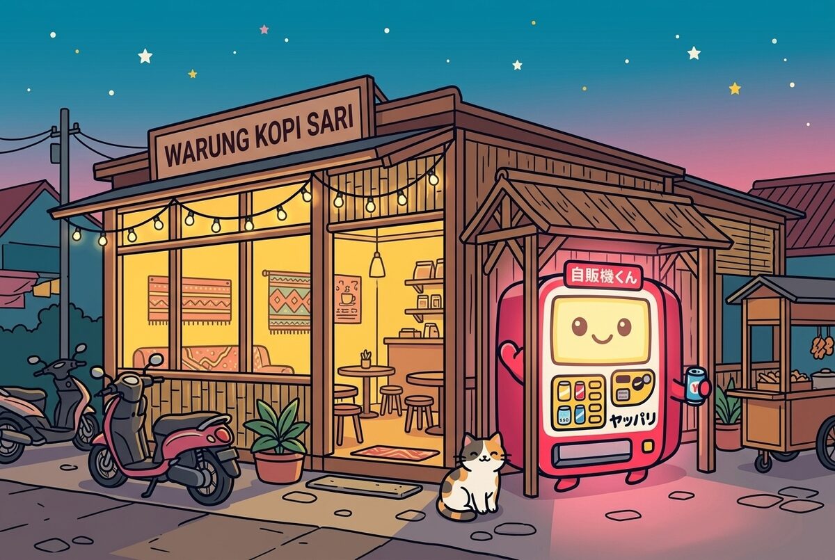 Scene warung Indonesia dengan mesin Yappari di Gading Serpong
